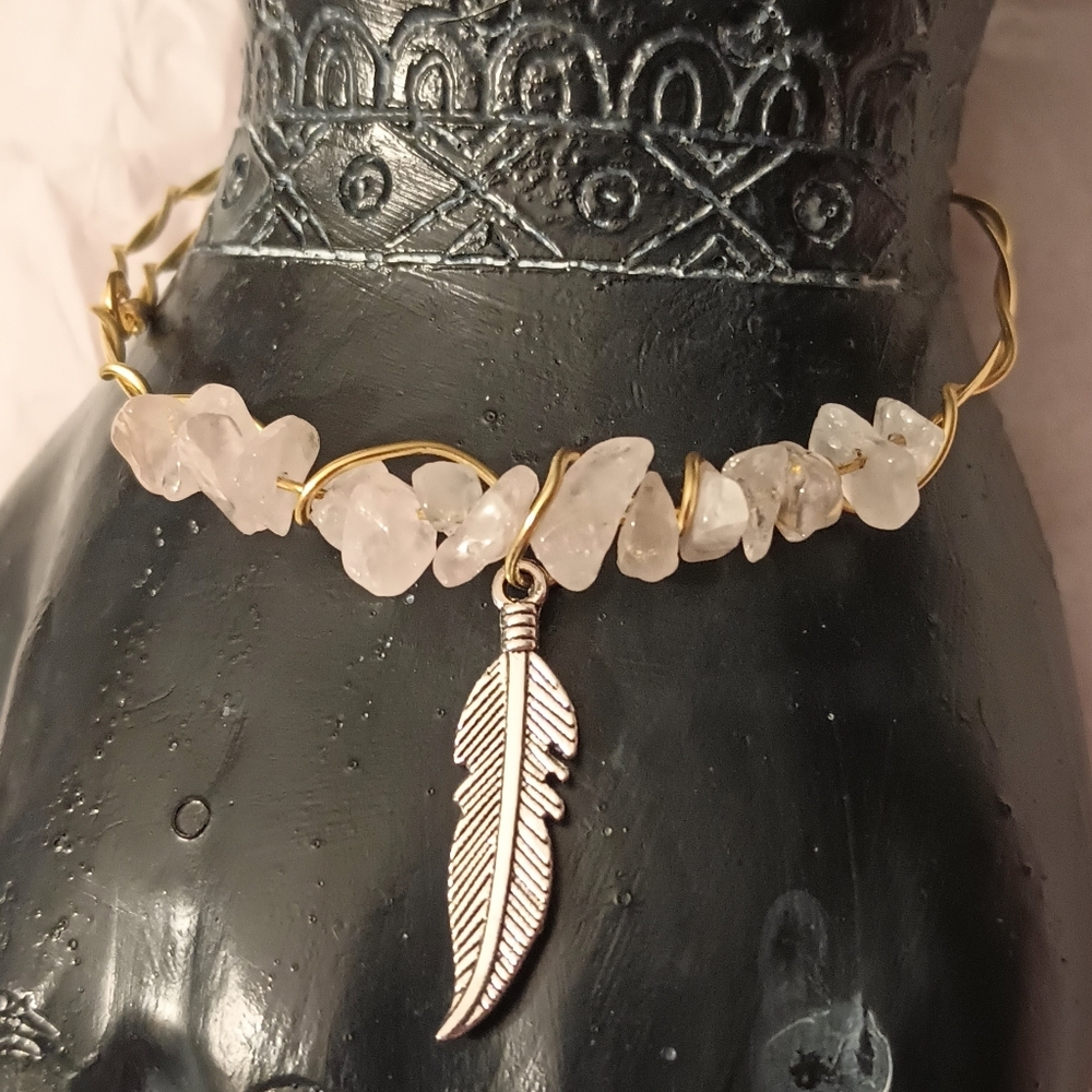 Gemstone Bracelet with a Feather Charm